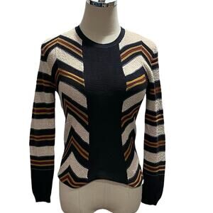 Burberry Prorsum Sz Sm Chevron Striped Long Sleeve Sweater Blue Rust Cream